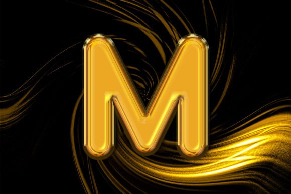 3D Rendering of Gold Alphabet M Letter