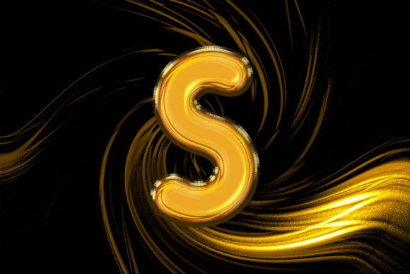 3D Rendering of Gold Alphabet S Letter
