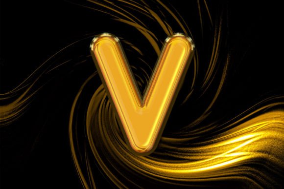 3D Rendering of Gold Alphabet V Letter