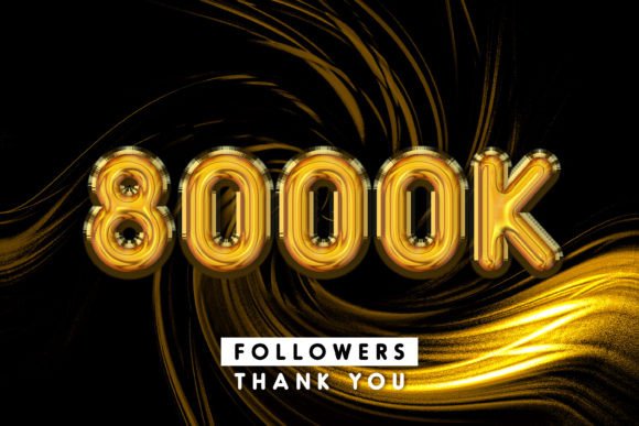 8000k Followers Gold 3d Text Effect